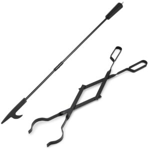 36” fireplace fire pit poker and 26” fireplace tongs tool sets, campfire fireplace tools for outdoor/indoor