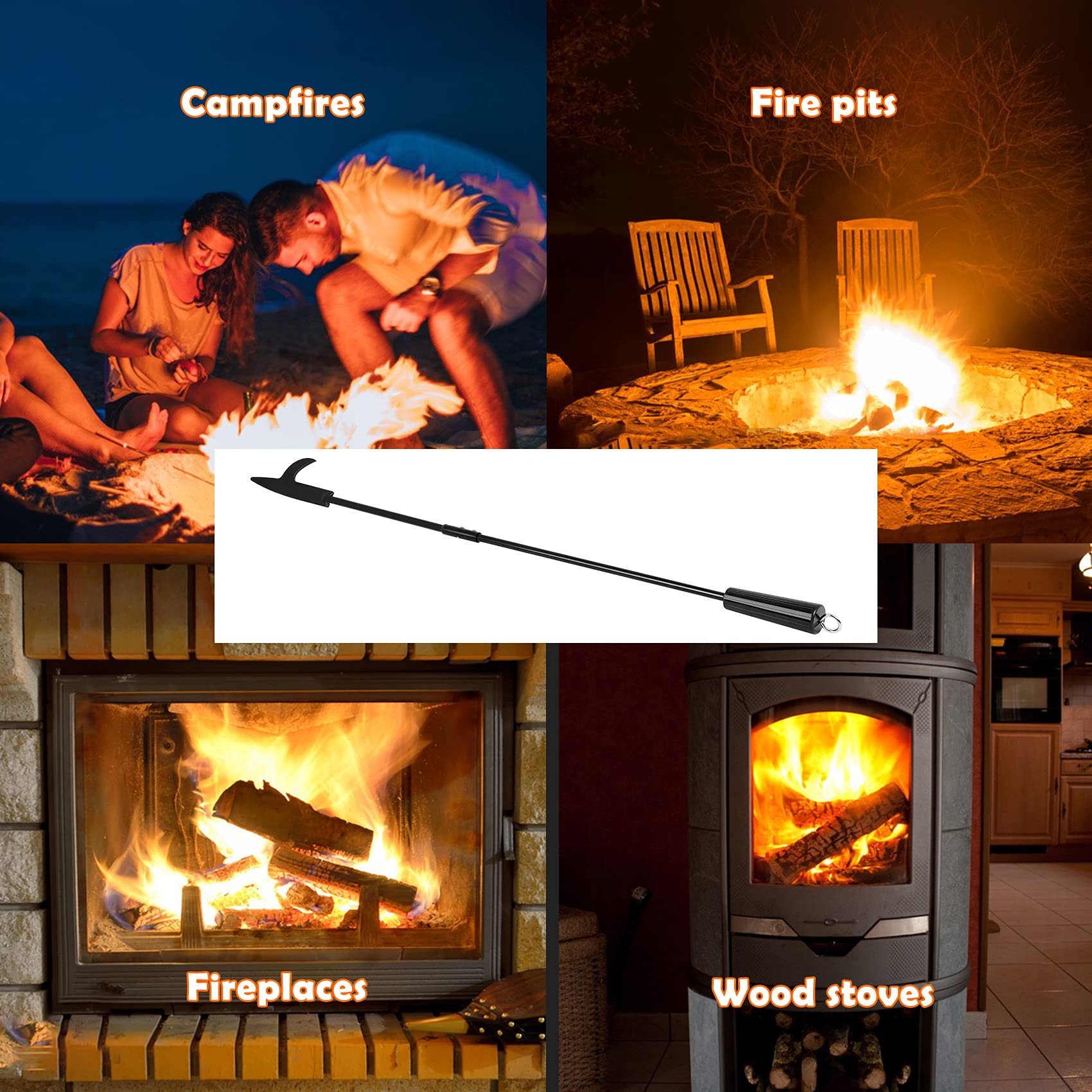 36” Fireplace Fire Pit Poker and 26” Fireplace Tongs Tool Sets, Campfire Fireplace Tools for Outdoor/Indoor