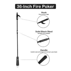 36” Fireplace Fire Pit Poker and 26” Fireplace Tongs Tool Sets, Campfire Fireplace Tools for Outdoor/Indoor