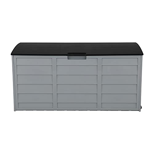 SSLine Outdoor Plastic Storage Deck Box Weatherproof Patio Garden Tool Organizer 75 Gallon Outside Storage Cabinet Container with Wheels for Cushions Pillows Pool Toys -Black