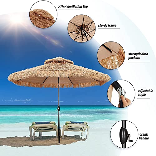 GDY 10 FT Patio Tiki Umbrella, Outdoor Patio Pool Beach Umbrellas without LED Lights