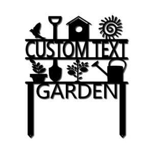 custom garden sign, garden sign, personalized garden sign, garden stake (17" w x 14 1/2" h, black)