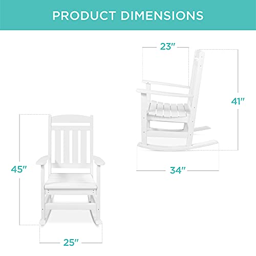 Best Choice Products All-Weather Rocking Chair, Indoor Outdoor HDPE Porch Rocker for Patio, Balcony, Backyard, Living Room w/ 300lb Weight Capacity, Contoured Seat - White