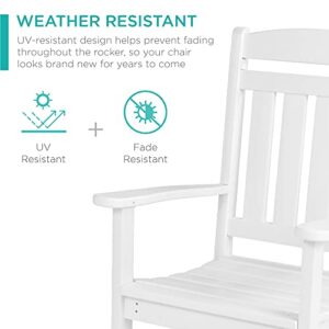 Best Choice Products All-Weather Rocking Chair, Indoor Outdoor HDPE Porch Rocker for Patio, Balcony, Backyard, Living Room w/ 300lb Weight Capacity, Contoured Seat - White