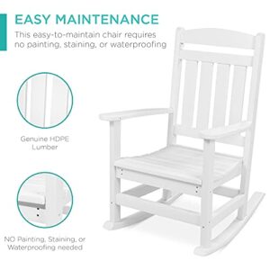 Best Choice Products All-Weather Rocking Chair, Indoor Outdoor HDPE Porch Rocker for Patio, Balcony, Backyard, Living Room w/ 300lb Weight Capacity, Contoured Seat - White