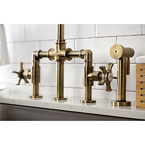 Kingston Brass KS2333NX Hamilton Bridge Kitchen Faucet, Antique Brass, 13.88 x 8.06 x 14.19