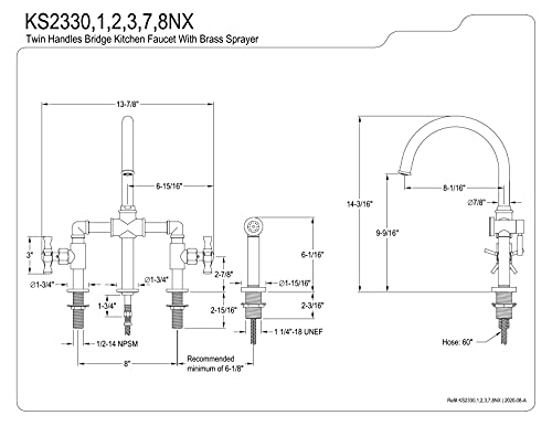 Kingston Brass KS2333NX Hamilton Bridge Kitchen Faucet, Antique Brass, 13.88 x 8.06 x 14.19