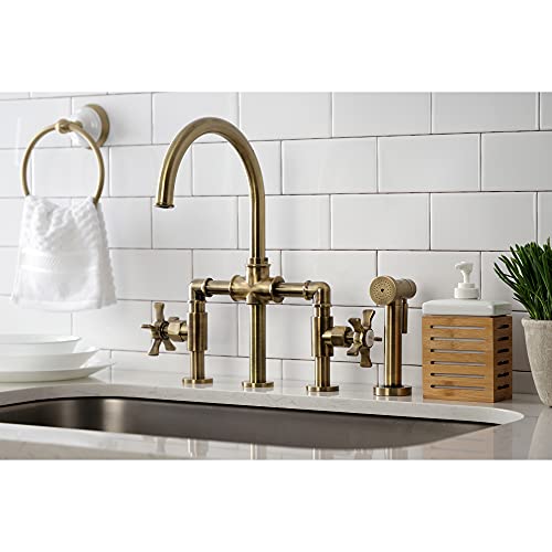 Kingston Brass KS2333NX Hamilton Bridge Kitchen Faucet, Antique Brass, 13.88 x 8.06 x 14.19