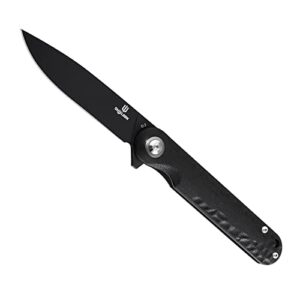 dinoclier empoleon pocket knife, black 3.54" d2 blade g10 handle ball bearings pivot flipper folding knife