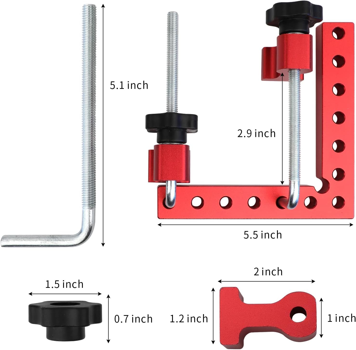 ATOLS 90 Degree Positioning Squares, Right Angle Clamps 5.5" x 5.5"(14 x 14cm) Aluminum Alloy Woodworking Carpenter, Corner Clamping Square Tool for Picture Frames, Boxes, Cabinets or Drawers(4 Pack)