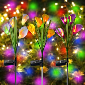instatrend solar flowers decorative lights outdoor garden, 4 pack 16 calla lily flower lights waterproof with 7 changing colors for gift, lawn patio
