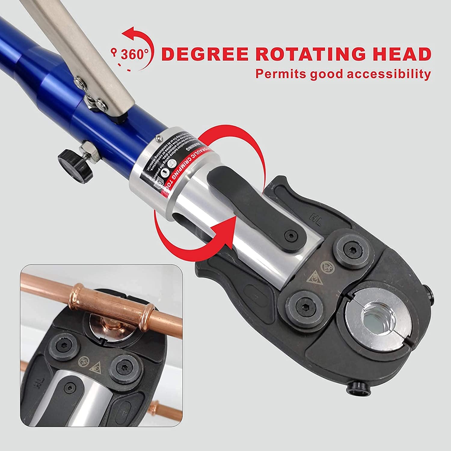 IBOSAD Copper Tube Fittings Hydraulic Pipe Crimping Tool with 1/2 inch,3/4 inch and 1 inch Jaw Copper Pipe Propress Crimpers Pressing Pliers,Suit for Narrow Space and Tee Fitting