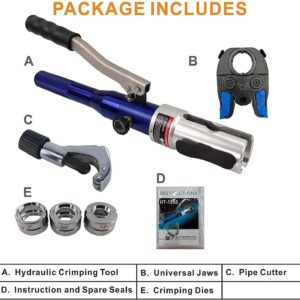 IBOSAD Copper Tube Fittings Hydraulic Pipe Crimping Tool with 1/2 inch,3/4 inch and 1 inch Jaw Copper Pipe Propress Crimpers Pressing Pliers,Suit for Narrow Space and Tee Fitting