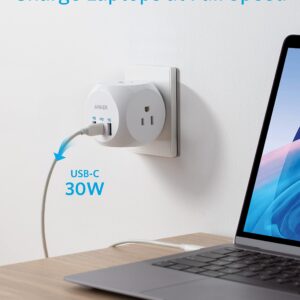 Anker Electrical Outlet Extender with 30W USB C Charger, Multi Plug Outlet with 3 USB Ports and 3-Outlet Extender,Power Delivery High-Speed Charging for iPhone 14/13/13 Pro, Cruise Ship, Home, Office