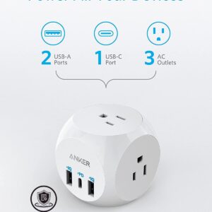 Anker Electrical Outlet Extender with 30W USB C Charger, Multi Plug Outlet with 3 USB Ports and 3-Outlet Extender,Power Delivery High-Speed Charging for iPhone 14/13/13 Pro, Cruise Ship, Home, Office