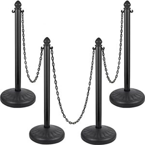 vevor plastic stanchion, 4pcs chain stanchion, outdoor stanchion w/ 4 x 39.5in long chains, pe plastic crowd control barrier for warning/crowd control at restaurant, supermarket, exhibition, city mall