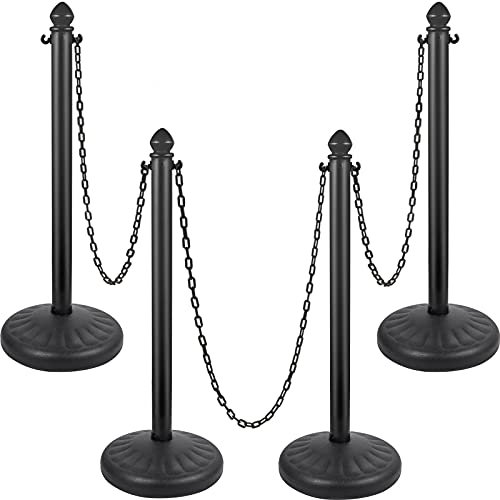 VEVOR Plastic Stanchion, 4pcs Chain Stanchion, Outdoor Stanchion w/ 4 x 39.5in Long Chains, PE Plastic Crowd Control Barrier for Warning/Crowd Control at Restaurant, Supermarket, Exhibition, City Mall