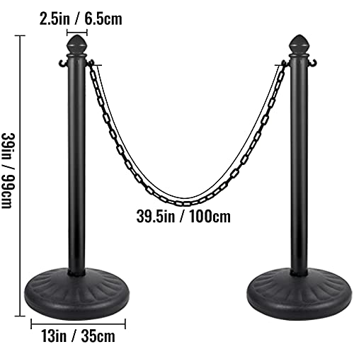 VEVOR Plastic Stanchion, 4pcs Chain Stanchion, Outdoor Stanchion w/ 4 x 39.5in Long Chains, PE Plastic Crowd Control Barrier for Warning/Crowd Control at Restaurant, Supermarket, Exhibition, City Mall