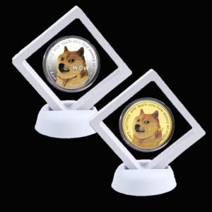 generl 2 pcs-1 oz dogecoin commemorative coin 2021 gold-plated, silver-plated, dogecoin limited edition collectible coins, with protective cover, display stand —gifts for dog lovers