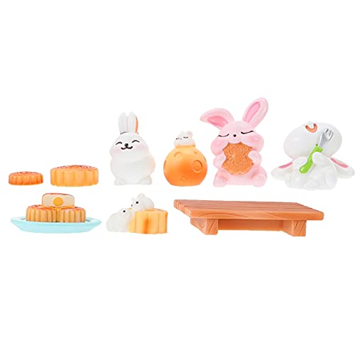 Yardwe Easter Rabbit Miniatures 1 Set Jade Rabbit Mooncake Cake Small Animals Glass Easter Bunny Miniatures