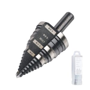 jerax tools 1/4 to 1-3/8 inch step drill bit straight grooved double fluted, m2 high speed steel drill bits for hole drilling in stainless steel, copper, aluminum, wood, plastic