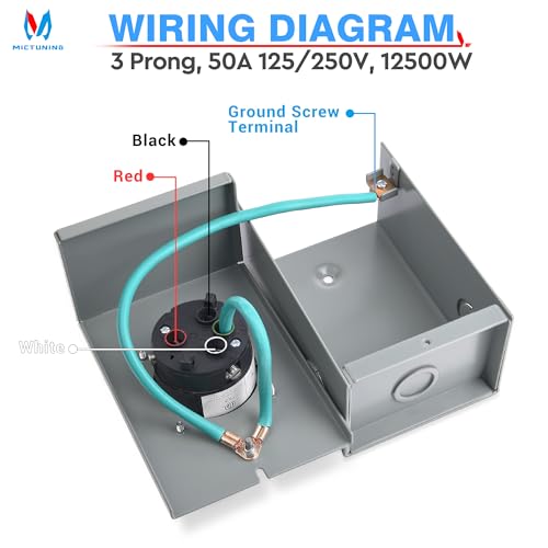 MICTUNING 50 Amp Generator Power Inlet Box Weatherproof, NEMA SS 2-50P Outdoor Inlet Box for 3 Prong Generator Cord, 125/250 Volt, 12500 Watts, ETL Listed