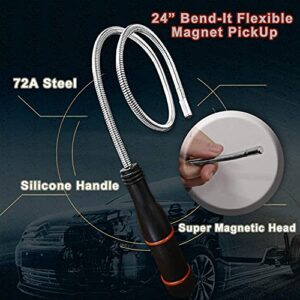 EASYTOO Magnetic Pickup Tool - 24” Bend-It Flexible Magnet Pick-Up Sweeper Bendable Retriever Stick for Hard-to-Reach Home Sink Drains, Car Keys, USB's, Bolts, Nuts, Screws