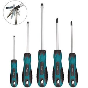 magnetic screwdriver set,5 pieces slotted and phillips screwdriver with ergonomic comfortable non-skid handle,permanent magnetic tips,rust resistant heavy duty toolkit (viridian green)