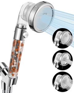 luxsego 4-mode filtered shower head with stop, high pressure spray to clean hard water, chlorine & fluoride