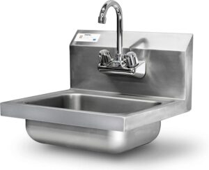 17"l x 16"w stainless steel commercial wall mounted hand sink with gooseneck faucet for restaurant, bar, cafe, salon & spa, home - 16 gauge (nsf listed)