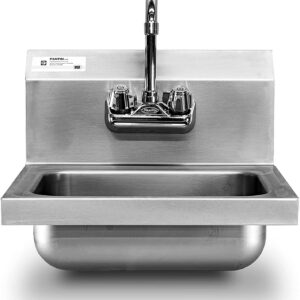 17"L x 16"W Stainless Steel Commercial Wall Mounted Hand Sink with Gooseneck Faucet for Restaurant, Bar, Cafe, Salon & Spa, Home - 16 Gauge (NSF Listed)