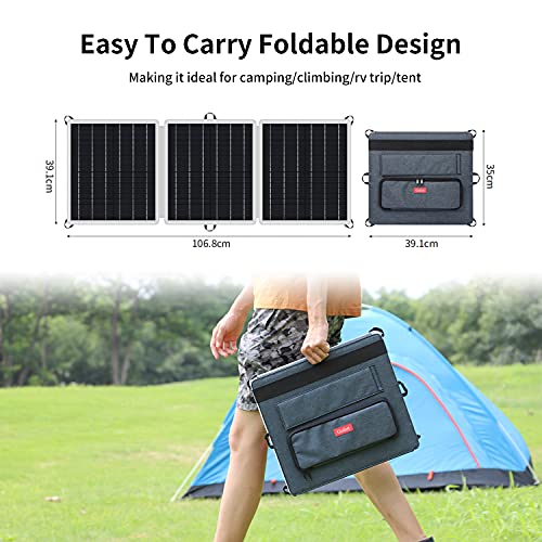 GOFORT 60W 18V Portable Solar Panel, Foldable Solar Charger with USB, 18V DC, QC 3.0 Output, Compatible with Solar Generator Power Station Phones Laptops Tablet for Outdoor RV Van Camping