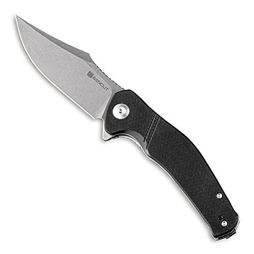 SENCUT Episode Flipper Pocket Knife, 3.48 Inch 9Cr18Mov Folding Knife with Clip Point Blade, EDC Knife with Textured Black G10 Handle, Good for Hunting, Camping SA04B