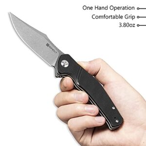 SENCUT Episode Flipper Pocket Knife, 3.48 Inch 9Cr18Mov Folding Knife with Clip Point Blade, EDC Knife with Textured Black G10 Handle, Good for Hunting, Camping SA04B