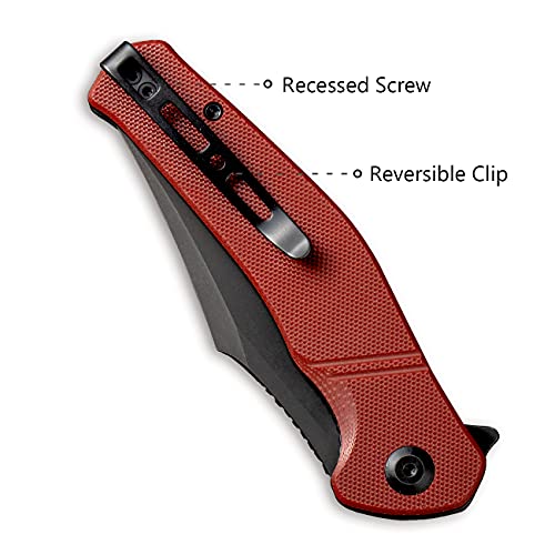 SENCUT Episode Flipper Pocket Knife, 3.48 Inch 9Cr18Mov Folding Knife with Clip Point Blade, EDC Knife with Textured Burgundy G10 Handle, Good for Hunting Camping SA04A