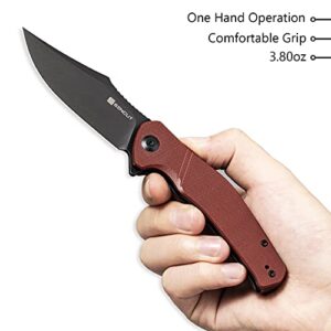 SENCUT Episode Flipper Pocket Knife, 3.48 Inch 9Cr18Mov Folding Knife with Clip Point Blade, EDC Knife with Textured Burgundy G10 Handle, Good for Hunting Camping SA04A