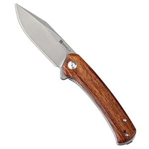 sencut snap folding pocket knife, liner lock knife, g10 and wood handle with reversible clip sa05d