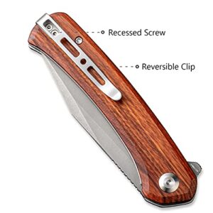 SENCUT Snap Folding Pocket Knife, Liner Lock Knife, G10 and Wood Handle with Reversible Clip SA05D