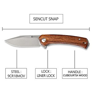 SENCUT Snap Folding Pocket Knife, Liner Lock Knife, G10 and Wood Handle with Reversible Clip SA05D