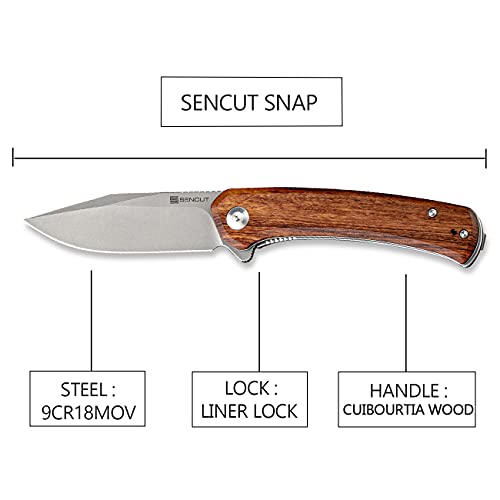 SENCUT Snap Folding Pocket Knife, Liner Lock Knife, G10 and Wood Handle with Reversible Clip SA05D