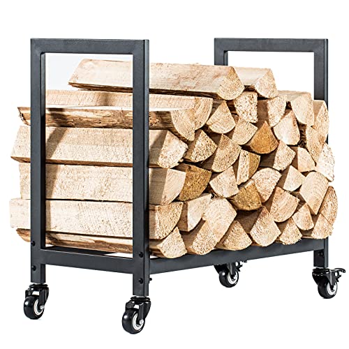 YMLSYEO Firewood rack log holder,with wheels 25 inches can bear 400 pounds,easy to assemble firewood holder firewood frame,firewood cart,used for indoor outdoor fireplace tools