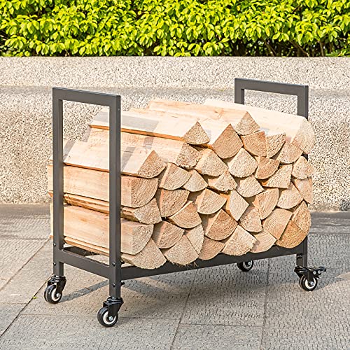 YMLSYEO Firewood rack log holder,with wheels 25 inches can bear 400 pounds,easy to assemble firewood holder firewood frame,firewood cart,used for indoor outdoor fireplace tools