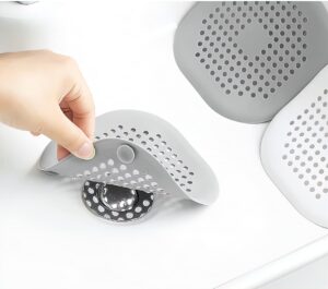 2 pieces shower drain hair catcher bathtub stopper, home protectors with sucker water trap sink cover for bathroom bathtub and kitchen (grey,white)
