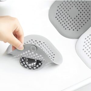 2 Pieces Shower Drain Hair Catcher Bathtub Stopper, Home Protectors with Sucker Water Trap Sink Cover for Bathroom Bathtub and Kitchen (Grey,White)