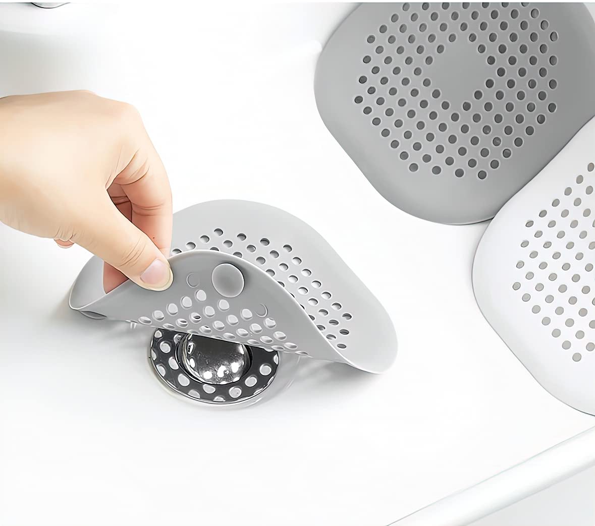 2 Pieces Shower Drain Hair Catcher Bathtub Stopper, Home Protectors with Sucker Water Trap Sink Cover for Bathroom Bathtub and Kitchen (Grey,White)