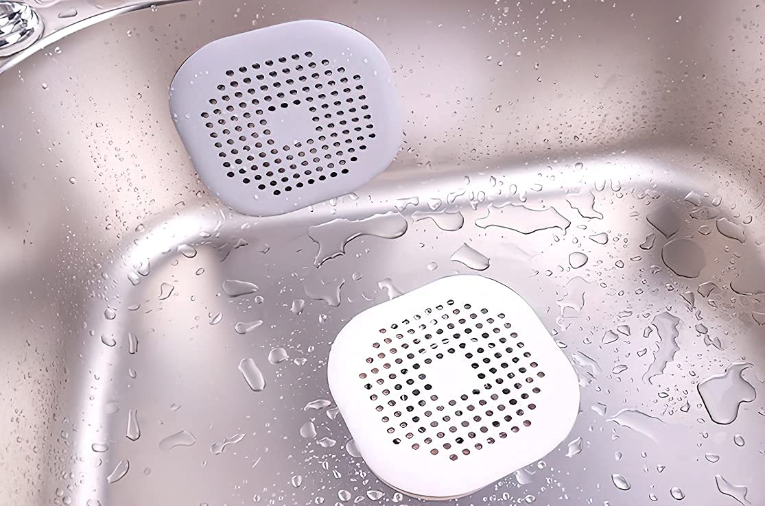 2 Pieces Shower Drain Hair Catcher Bathtub Stopper, Home Protectors with Sucker Water Trap Sink Cover for Bathroom Bathtub and Kitchen (Grey,White)