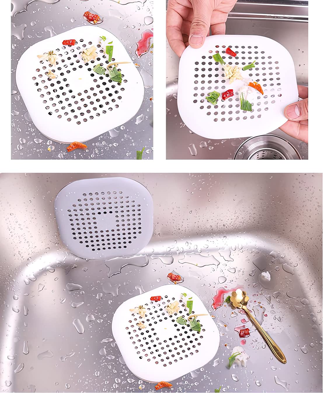 2 Pieces Shower Drain Hair Catcher Bathtub Stopper, Home Protectors with Sucker Water Trap Sink Cover for Bathroom Bathtub and Kitchen (Grey,White)