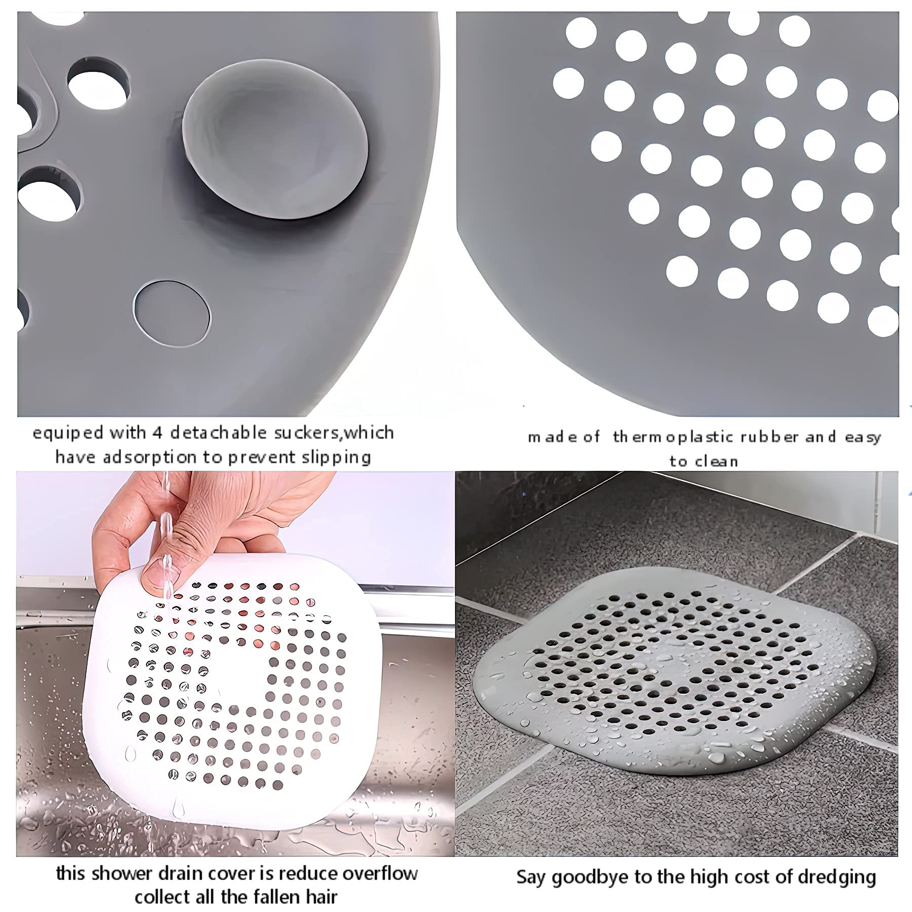 2 Pieces Shower Drain Hair Catcher Bathtub Stopper, Home Protectors with Sucker Water Trap Sink Cover for Bathroom Bathtub and Kitchen (Grey,White)