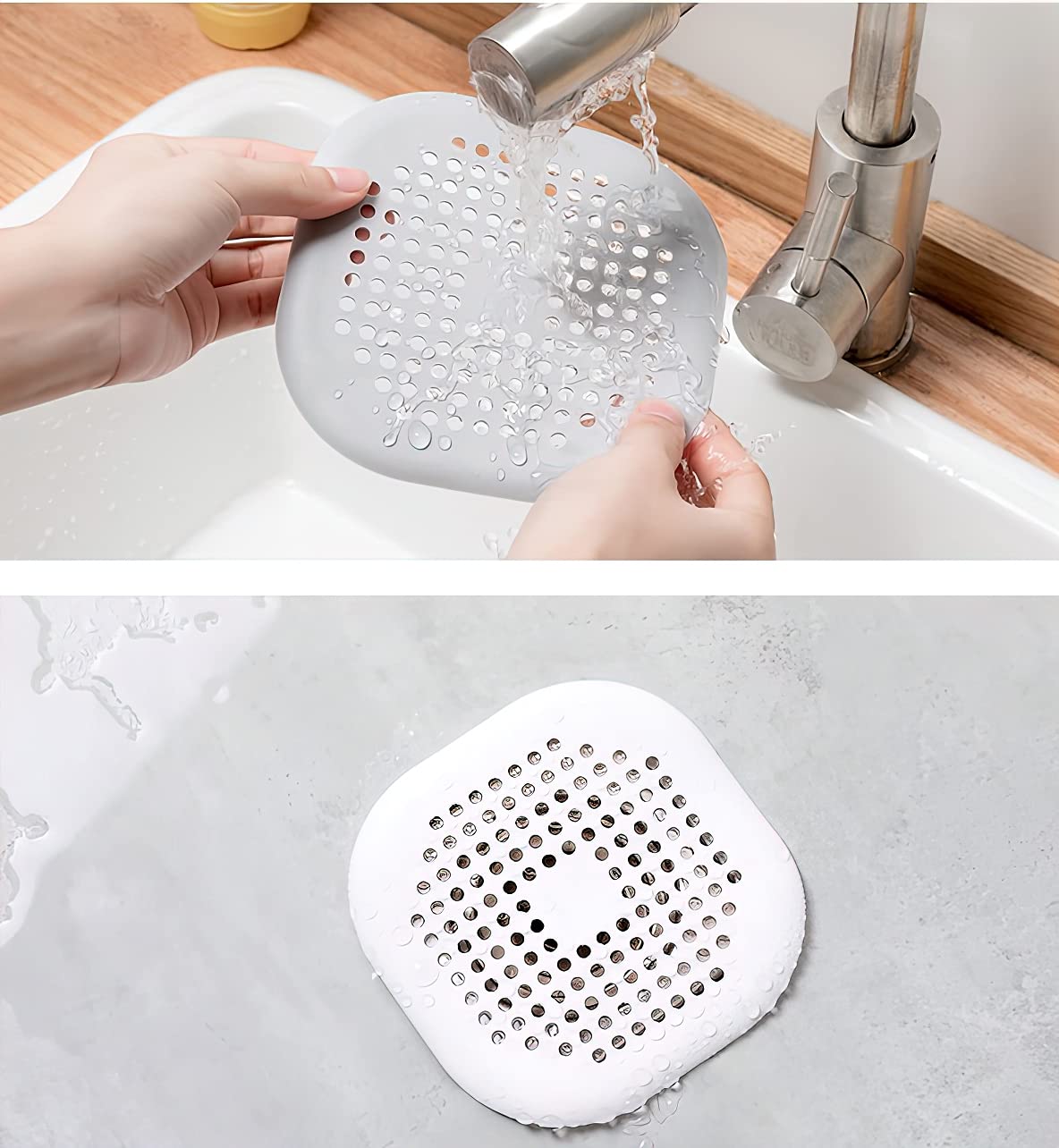 2 Pieces Shower Drain Hair Catcher Bathtub Stopper, Home Protectors with Sucker Water Trap Sink Cover for Bathroom Bathtub and Kitchen (Grey,White)