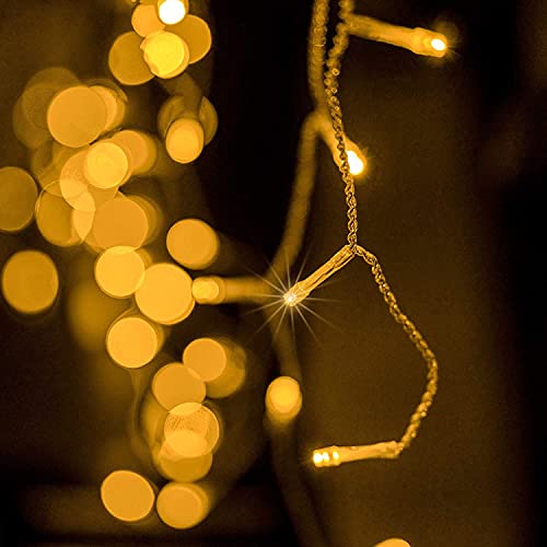 FALUOS LED Solar Icicle String Lights 20Ft 288 LEDs Waterproof Extendable Christmas Curtain String Lights Decorations for Bedroom Patio Yard Garden Wedding Party(Warm White)